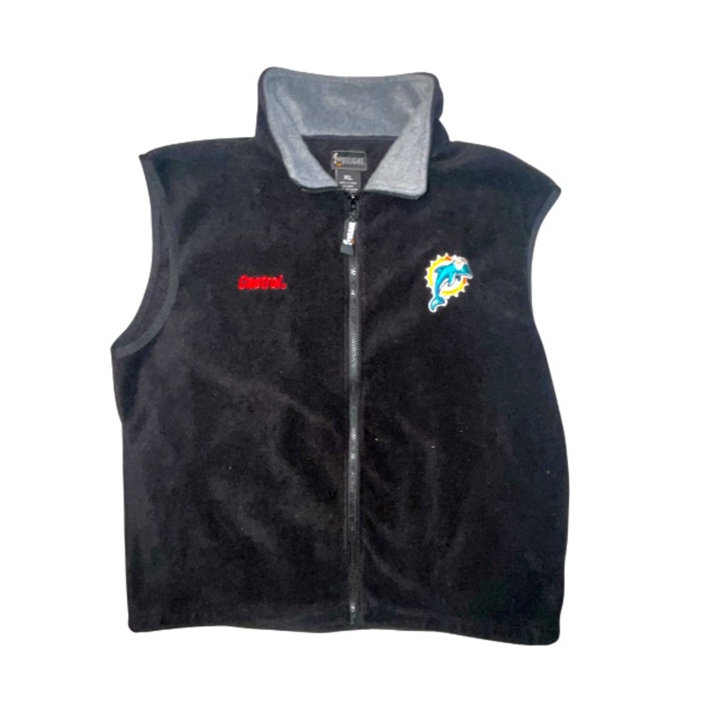 Vintage Spotlight Miami Dolphins Castrol Fleece Vest Black W Grey Zip Up Size XL